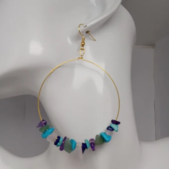 Multicolor stone chip earrings - Picture 1 of 5